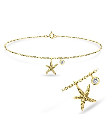 Starfish CZ Gold Plate Silver Anklet ANK-594-GP